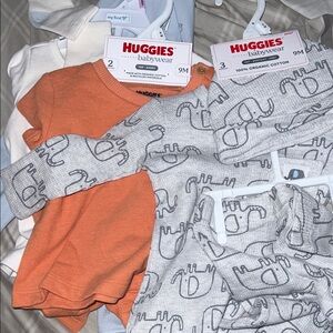 Huggies Babywear Orange and Gray Elephant Matching Set